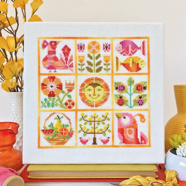 Verano - Satsuma Street Summer sampler - modern folk cross stitch pattern - Instant download PDF