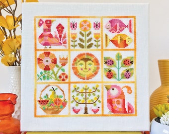 Verano - Satsuma Street Summer sampler - modern folk cross stitch pattern - Instant download PDF