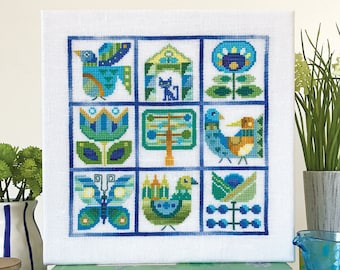 Primavera - Satsuma Street spring sampler - modern folk cross stitch pattern - Instant download PDF