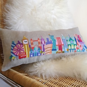 Mini Cities - London, Paris, NYC Trio - Satsuma Street modern cross stitch pattern PDF - Instant download