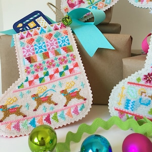Mini Christmas Stockings - set of four charts - Satsuma Street holiday cross stitch pattern PDF - Instant download