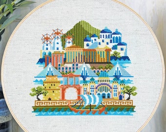 Pretty Little Greece - printed version - Satsuma Street Modern Cross Stitch City Pattern