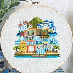 Pretty Little Greece - Satsuma Street Modern Cross Stitch City Pattern PDF - Instant download