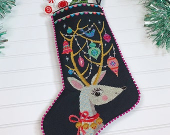 Oh Deer! - printed version - Satsuma Street cross stitch Christmas stocking pattern