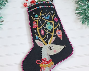 Oh Deer! - Satsuma Street cross stitch Christmas stocking pattern - Instant download PDF