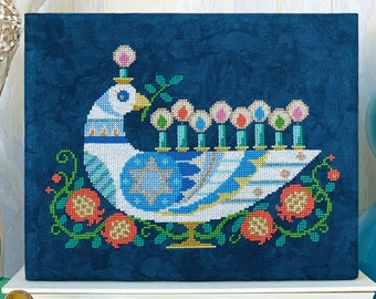 Peace and Light - printed version - Satsuma Street Hanukkah cross stitch pattern