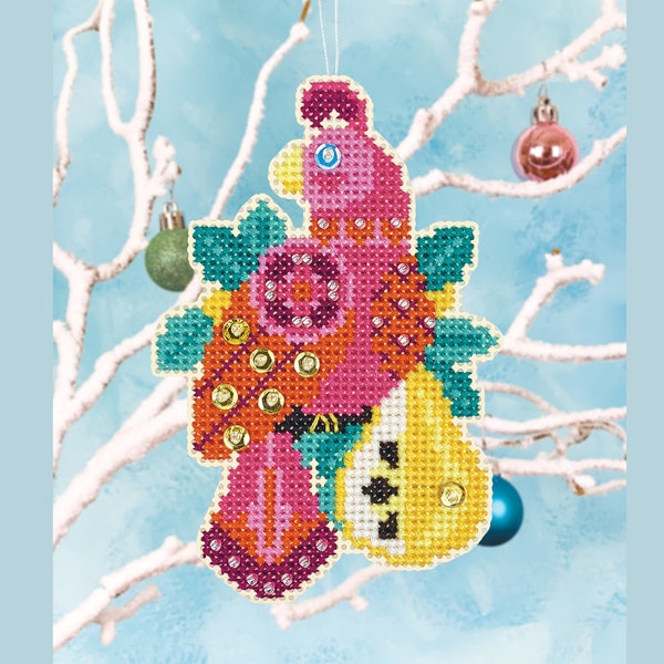 Partridge and Pear - Satsuma Street - Christmas ornament cross stitch pattern PDF - Instant download