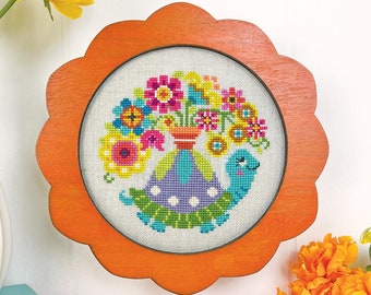 Myrtle - Satsuma Street Flower Friends - turtle cross stitch pattern - PDF instant download