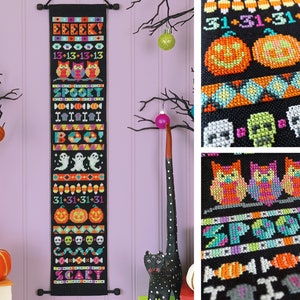 Ghastly Greetings printed version Satsuma Street Halloween banner cross stitch pattern image 1