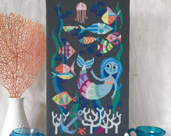 Mermaid Lagoon - printed version - Satsuma Street modern cross stitch pattern