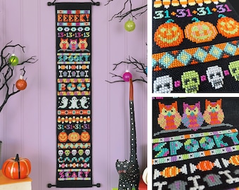 Ghastly Greetings - printed version - Satsuma Street - Halloween banner cross stitch pattern