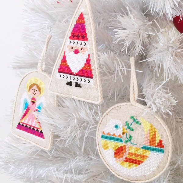 Christmas Ornaments - set of six - Satsuma Street modern cross stitch pattern PDF - Instant download