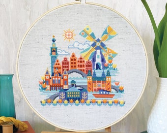 Pretty Little Amsterdam - printed version - Satsuma Street modern cross stitch pattern