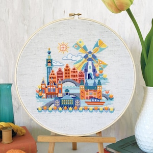 Pretty Little Amsterdam printed version Satsuma Street modern cross stitch pattern image 1