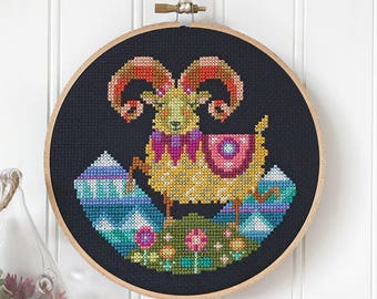 ETRO 2018SS ビジューステンシル刺繍ミリタリーJK XXL Aries - Zodiac Sign - Satsuma Street Modern Cross Stitch Pattern