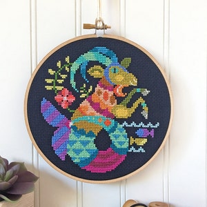 Capricorn - print version - Satsuma Street modern cross stitch zodiac pattern