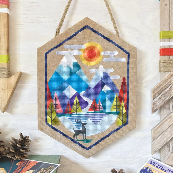 Alpine - Satsuma Street mountain scene - modern folk cross stitch pattern - Instant download PDF