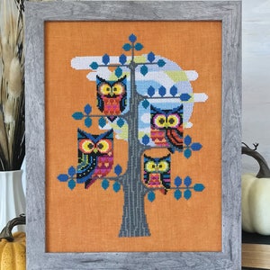Whooo's There Satsuma Street Halloween Owls cross stitch pattern Instant download PDF image 1