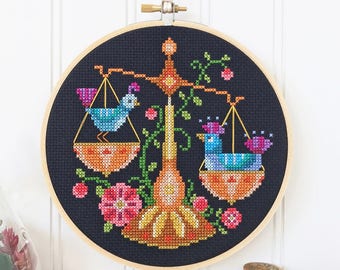 Libra - zodiac sign - Satsuma Street modern cross stitch pattern PDF - Instant download