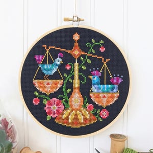 Libra - zodiac sign - Satsuma Street modern cross stitch pattern PDF - Instant download