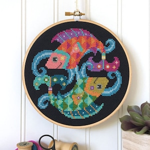 Pisces print version Satsuma Street modern cross stitch zodiac pattern image 1