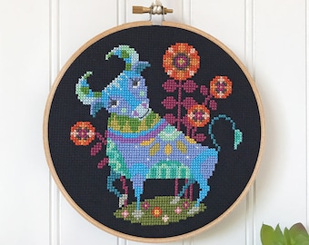 Taurus - print version - Satsuma Street modern cross stitch zodiac pattern