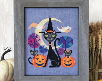 Halloween Cat - black cat witch - Satsuma Street cross stitch pattern PDF - Instant download