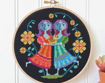 Gemini - print version - Satsuma Street modern cross stitch zodiac pattern