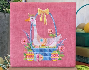 Nest Egg - printed version - Easter goose in basket - cross stitch pattern