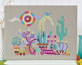 Cactus Cat - Satsuma Street - modern cross stitch pattern - Instant download PDF