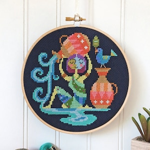 Aquarius zodiac sign Satsuma Street modern cross stitch pattern PDF Instant download image 1