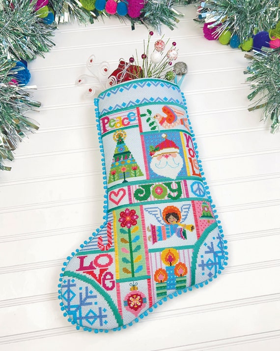 Dash Away All - Stitch Painted Needlepoint Christmas Stocking Canvas