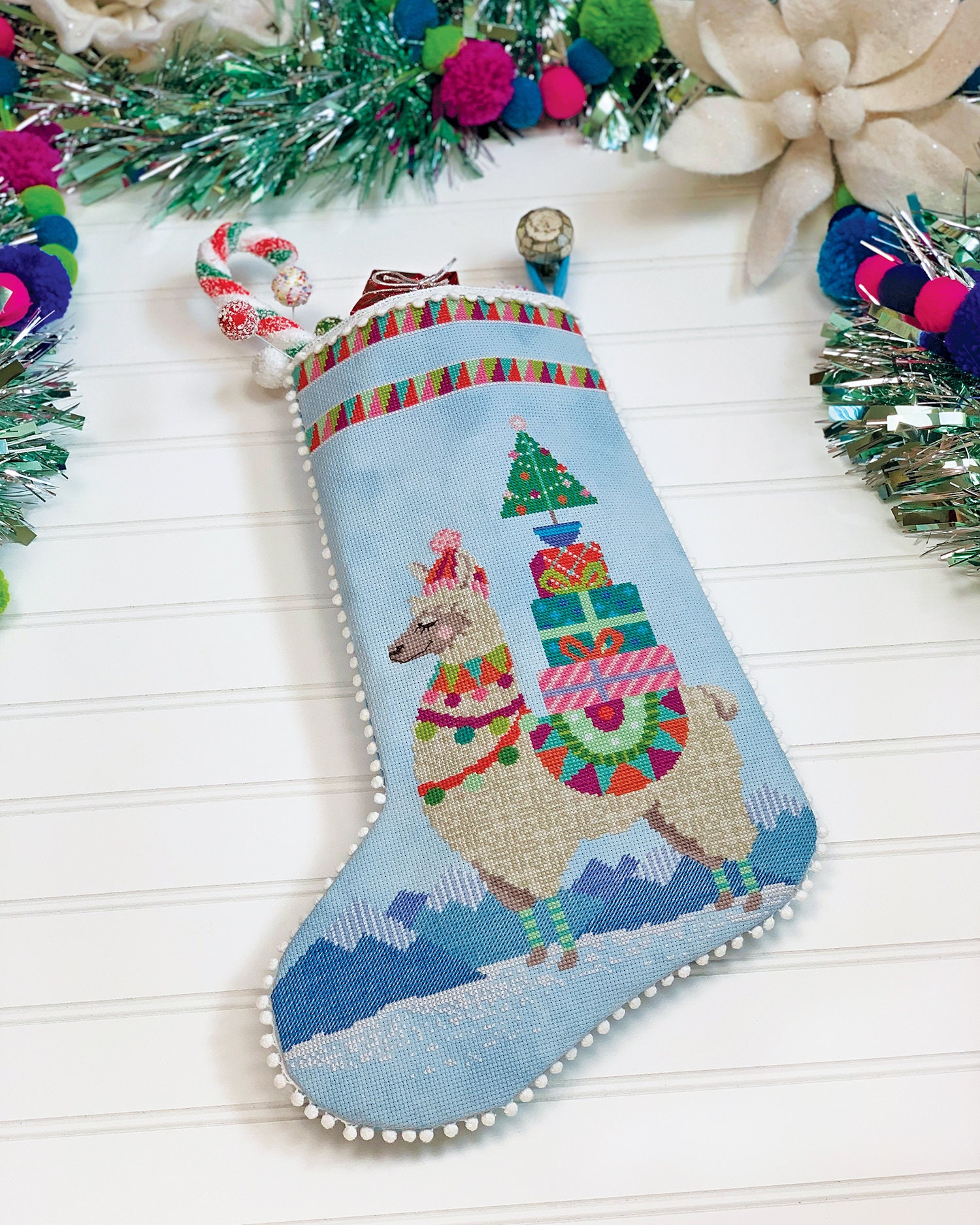 Fa-la-la-llama Satsuma Street Cross Stitch Christmas Stocking