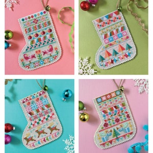 Mini Christmas Stockings printed version set of four charts Satsuma Street holiday cross stitch pattern image 2