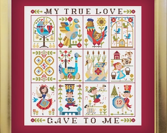 12 Days of Christmas sampler - Satsuma Street modern cross stitch pattern PDF - Instant download