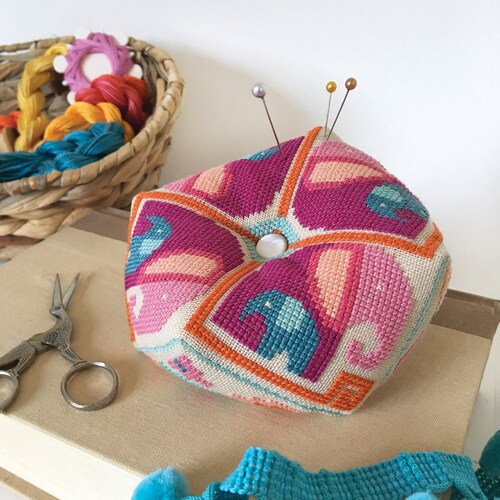 Elephant Biscornu Pincushion - Satsuma Street cross stitch pattern PDF - Instant Download