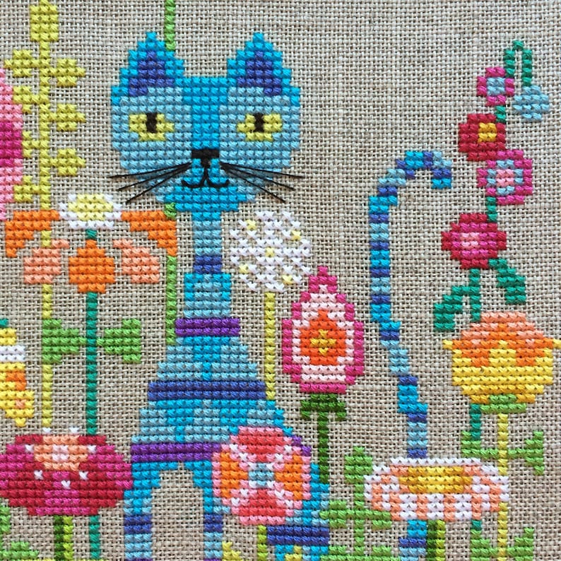 Garden Cat Satsuma Street modern cross stitch pattern PDF Instant download image 3