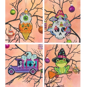 Halloween Ornament Set 2022 - Satsuma Street - four cross stitch patterns - PDF instant download