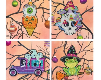 Halloween Ornament Set 2022 - Satsuma Street - four cross stitch patterns - PDF instant download
