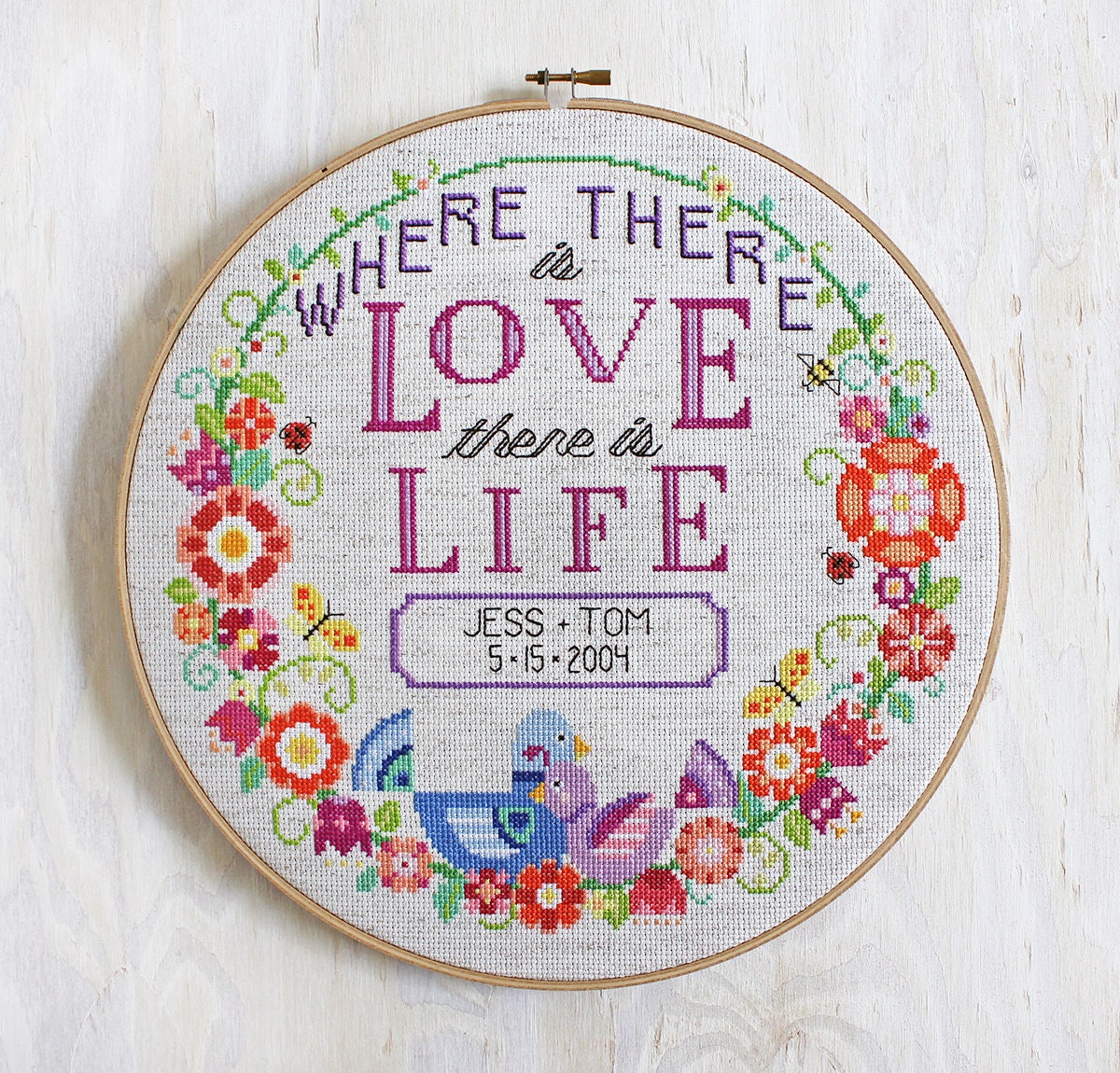 Love + Life - Satsuma Street modern cross stitch wedding pattern or b…