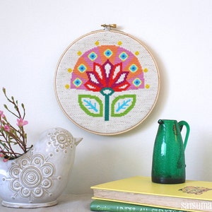 Bloom - Retro Scandi Flower - Satsuma Street Modern cross stitch pattern PDF - Instant download