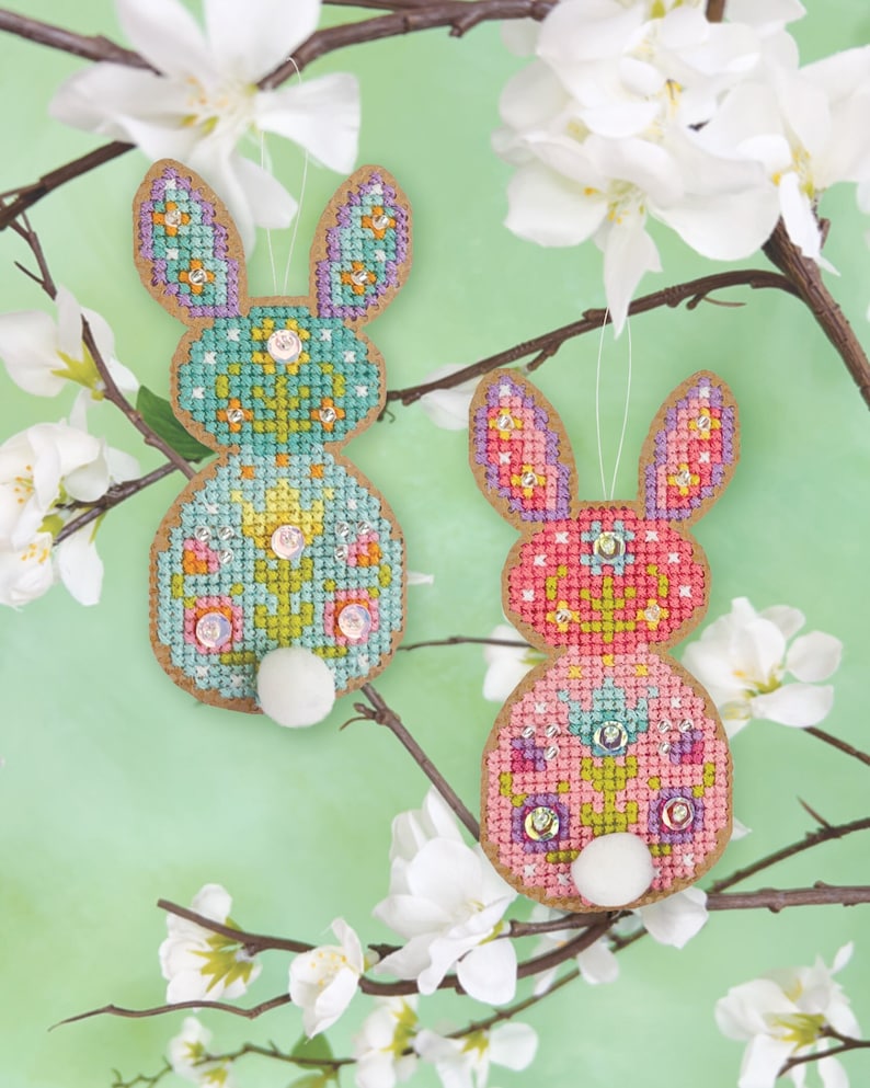 KIT Springamajigs: Bunnies Satsuma Street Spring ornament cross stitch kit image 1