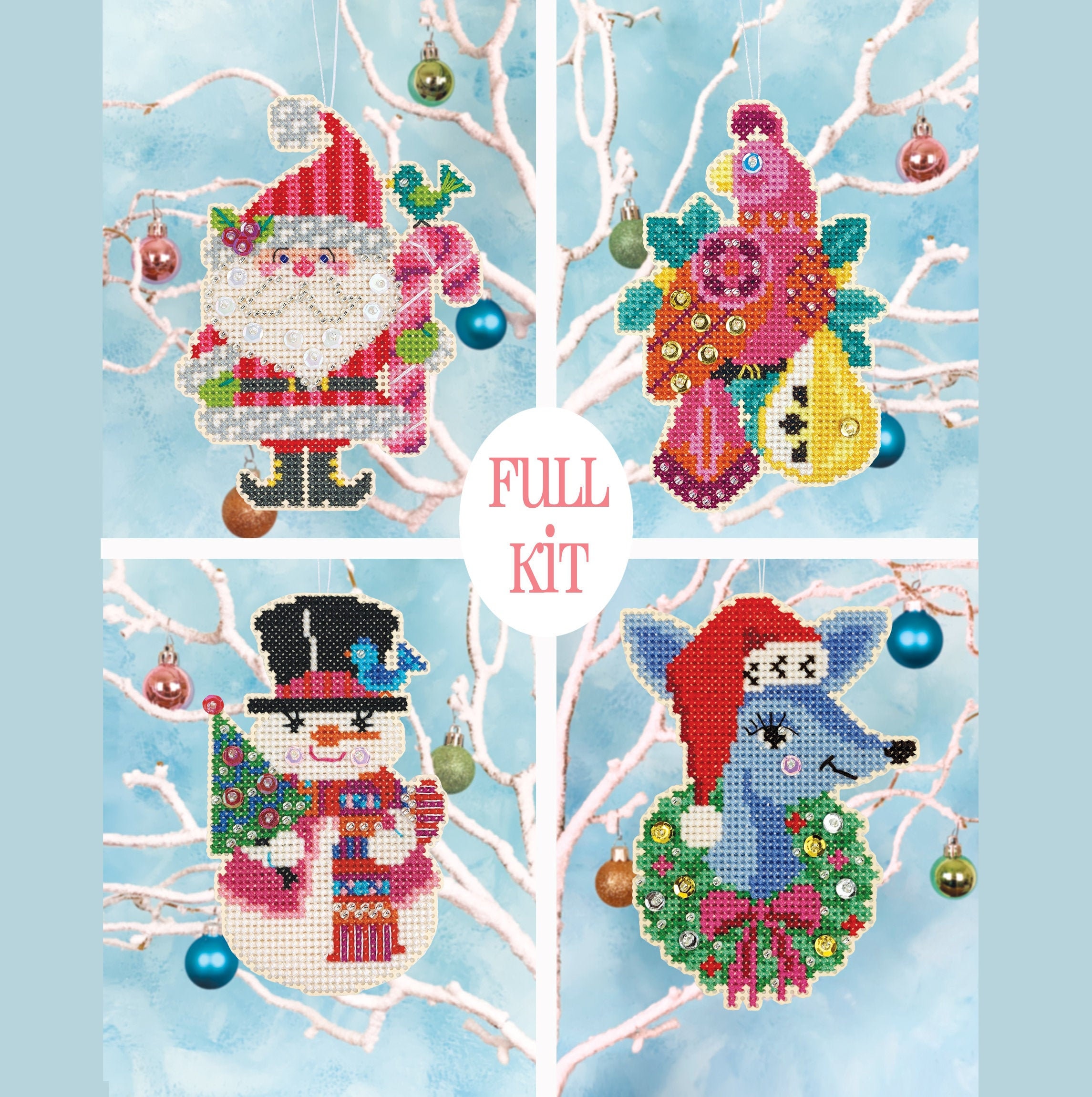 KIT - Christmas Ornament Set 2020 - Satsuma Street - four cross stitc…