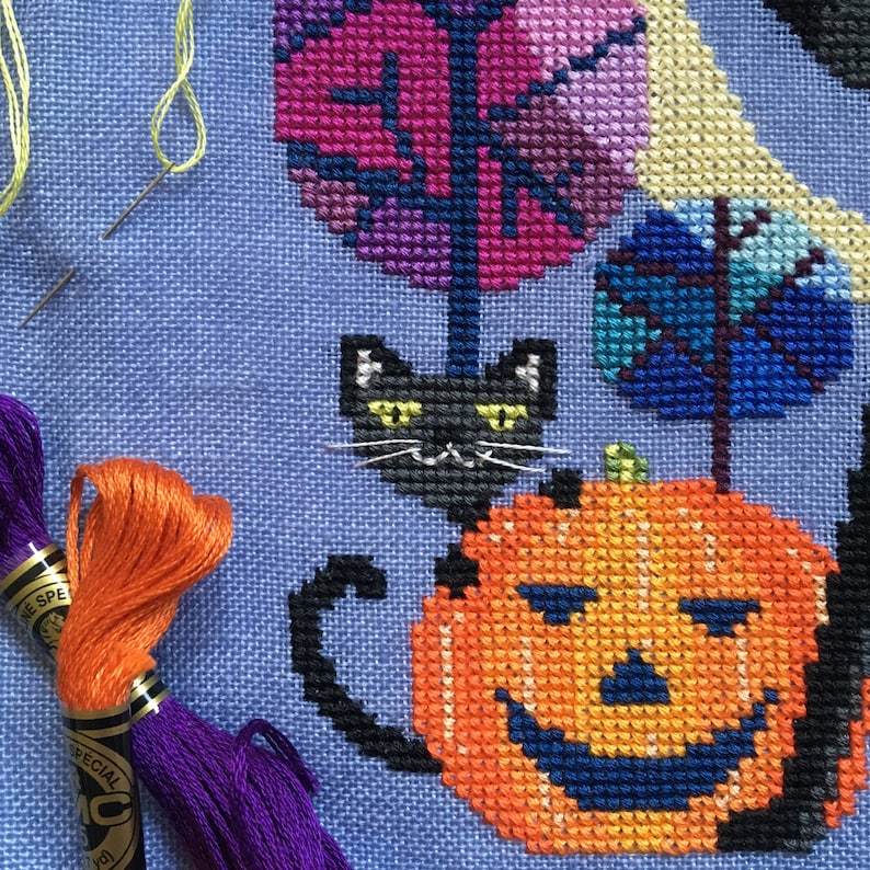 Halloween Cat printed version Satsuma Street modern cross stitch pattern image 2