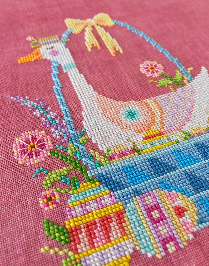 Nest Egg Satsuma Street Easter goose in basket cross stitch pattern Instant download PDF image 2