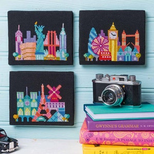 Mini Cities London, Paris, NYC Trio Satsuma Street modern cross stitch pattern PDF Instant download image 2