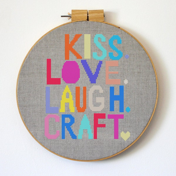 Kiss Love Laugh Craft - Satsuma Street Modern cross stitch pattern PDF - Instant download