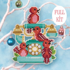 KIT Calling Birds Satsuma Street Christmas ornament cross stitch kit image 1