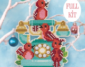 KIT - Calling Birds - Satsuma Street - Christmas ornament cross stitch kit