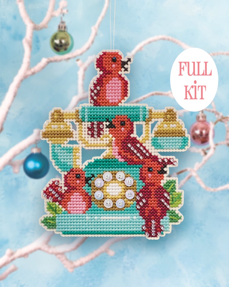 KIT Calling Birds Satsuma Street Christmas ornament cross stitch kit image 1